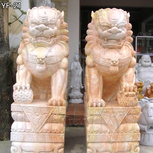 outdoor statue guardian lion statue ball marble lion ...