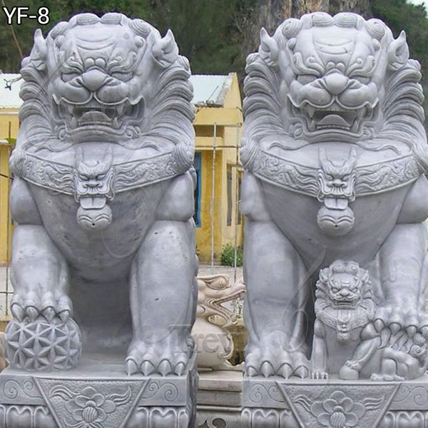 Granite Chinese Fu Temple Lions Foo Dogs Statue — Eat And ...