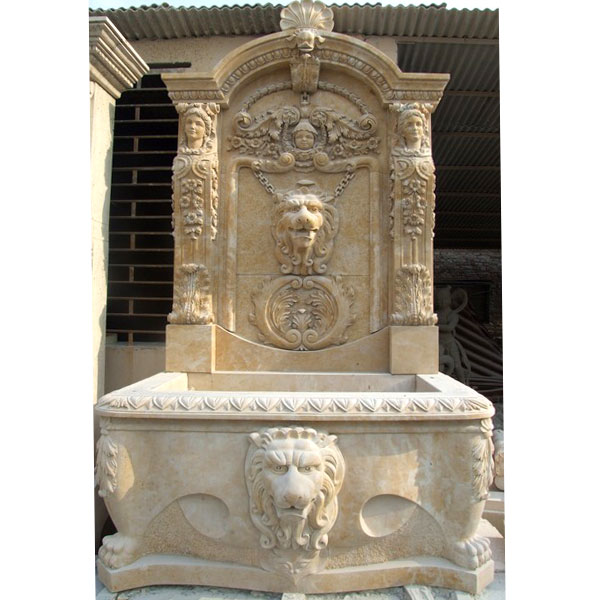 Antique beige marble lion head wall garden water fountains for sale TMF-15