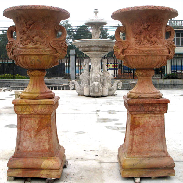 Beige marble large garden planters pots for yard decor TMP-02