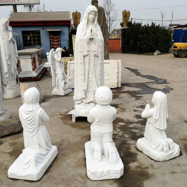 Catholic saint marble garden statues our lady of Fatima with three shepherd for church decor TCH-02