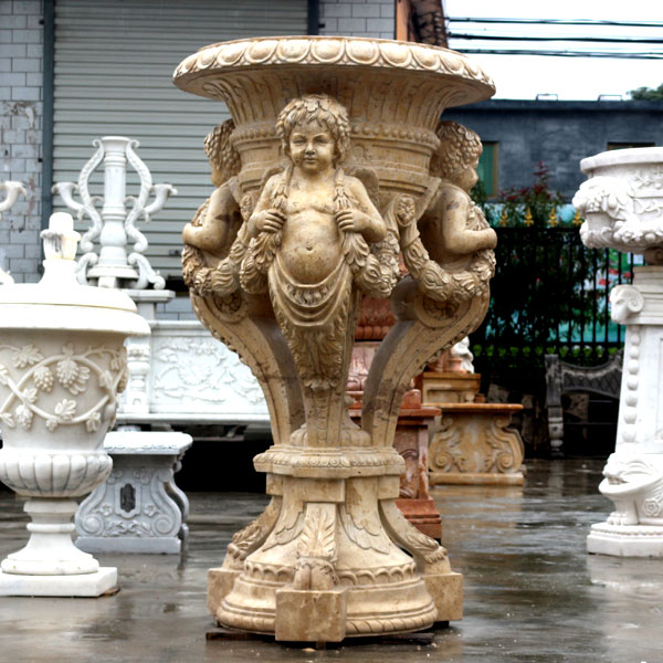 Garden decorative antique marble carving planter pots with angel statues TMP-03