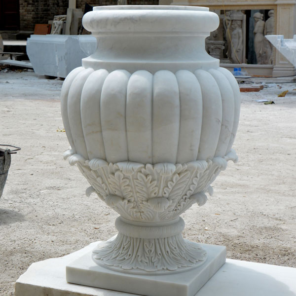 Indoor white marble urn round pots for garden decor TMP-015