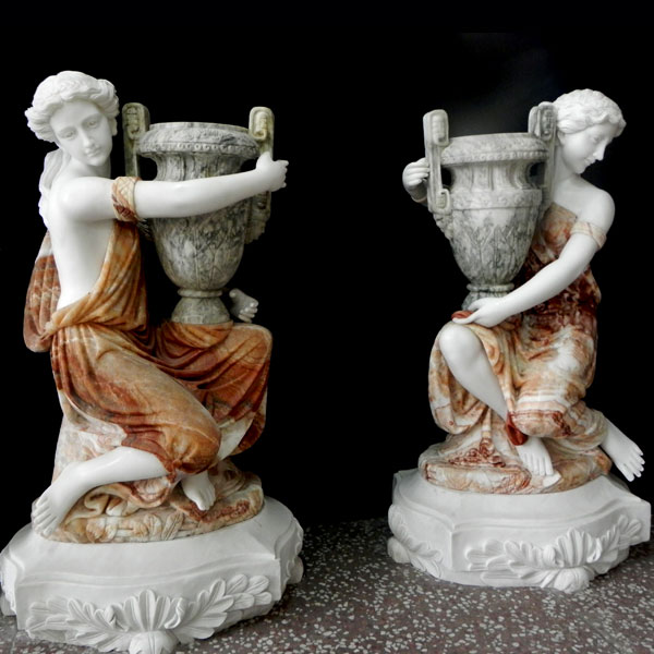 Large decoration multi color marble planters with beautiful lady statues for interior home TMP-04