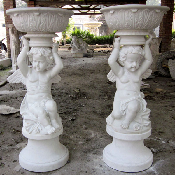 Large garden decorative white marble planters pots with angel statues on discount TMP-08