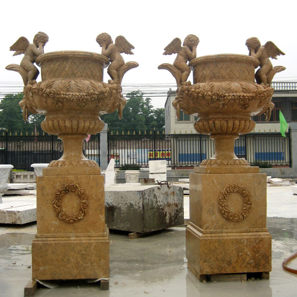 Large garden marble flower planter pots with base in pairs sale TMP-13
