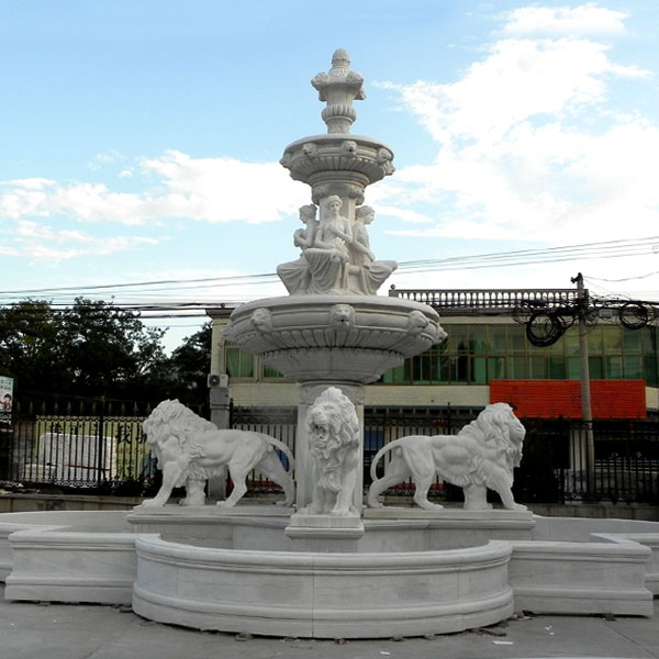 Large outdoor tiered garden water fountains with lion statues for sale TMF-03