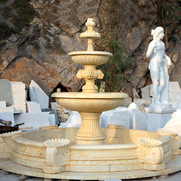 Outdoor classical three tiered marble water fountains in the center of the garden TMF-11