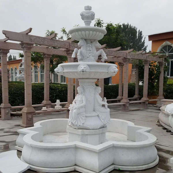 Outdoor big water fountains with horse and woman marble statues for public garden TMF-02