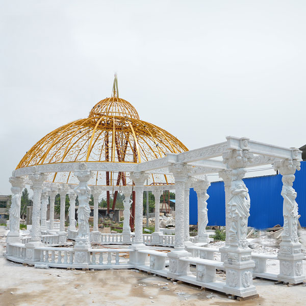 Large pure white marble custom made luxury gazebo for British customer garden decoration TMG-13