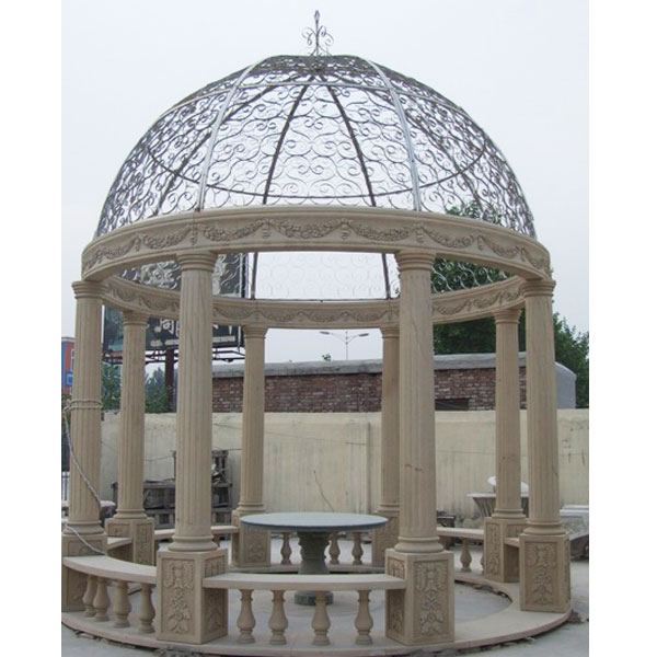 Antique marble round pavilion with iron roof for backyard outdoor decor TMG-03