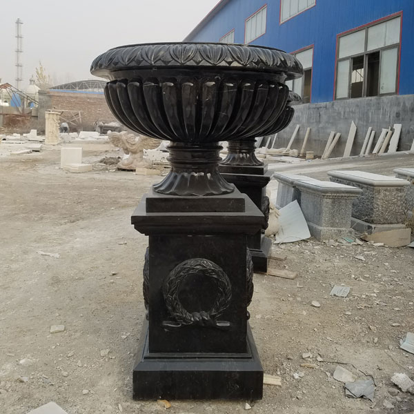 Black marble outdoor garden flower pots factory supply TMP-018