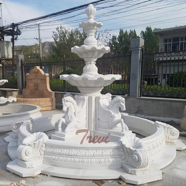 Garden marble tiered water fountain with horse statues TMF-19
