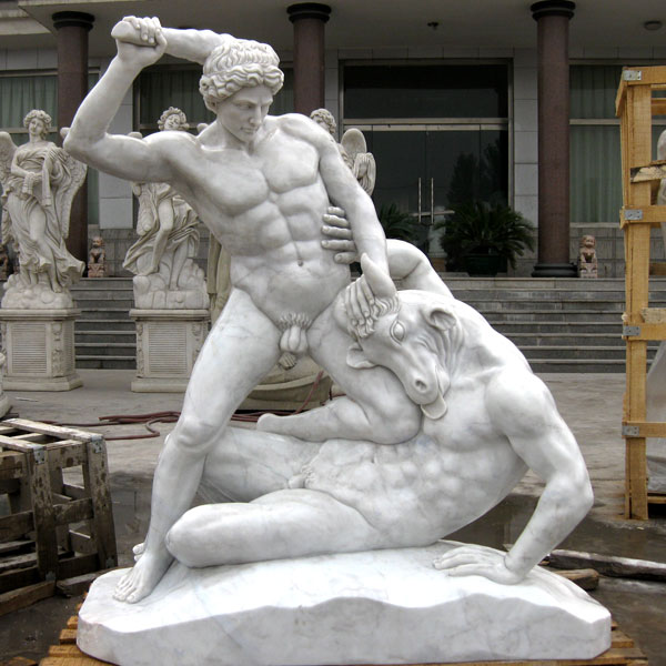 Life size marble garden decor of Hercules And Minotaur Statue for sale TCH-14
