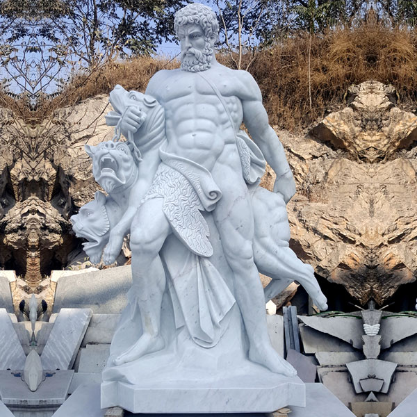 Outdoor life size marble Hercules and Cerberus garden statues TCH-10