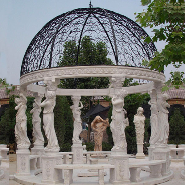 Outdoor yard decor antique garden marble gazebos with round dome for sale TMG-02