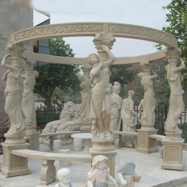 Retro decorative pavilion with lady statues and benches for outdoor garden decor TMG-05