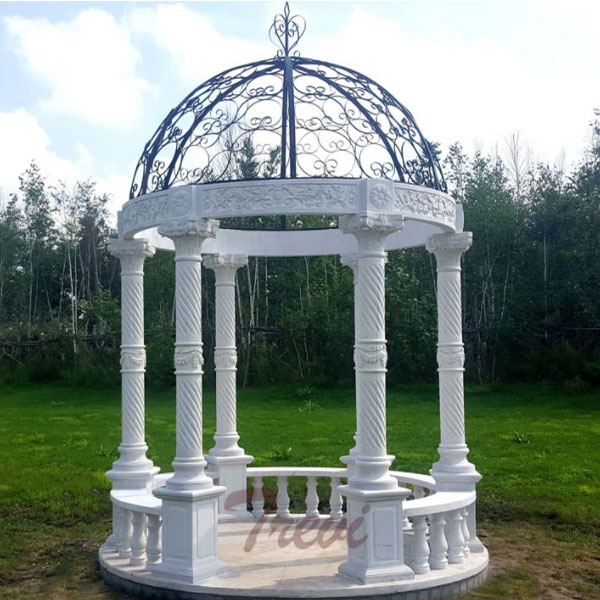 White marble hotel gazebo with metal top designs for sale TMG-16