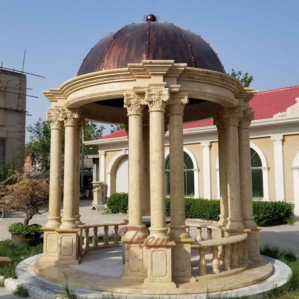 Buy round antique beige marble garden gazebo with stone pillars TMG-27