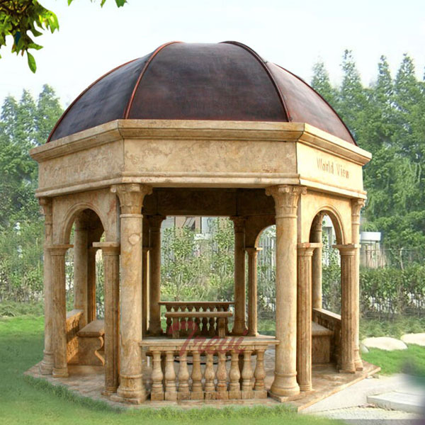 Large waterproof antique beige marble strong pavilion for outdoor garden for sale TMG-23