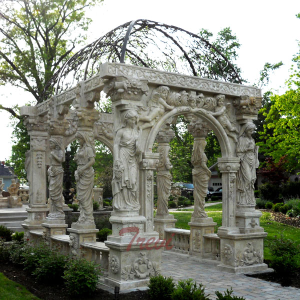 Outdoor Italian antique white marble entry way gazebo for garden decoration TMG-29