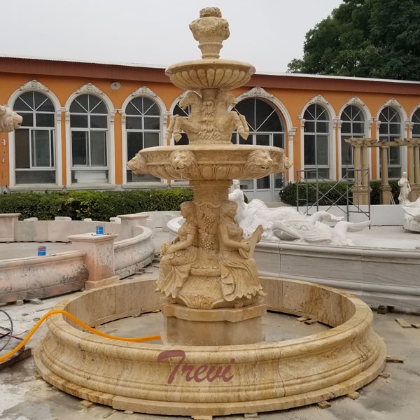 Outdoor antique beige marble 3 tiers water fountain for garden landscape designs TMF-21