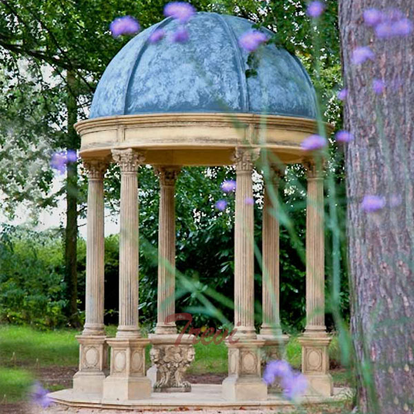 Outdoor patio round antique beige marble gazebo with blue metal dome UK for sale TMG-30