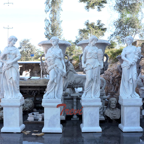 White marble four season statues set with base design for sale TMC-22