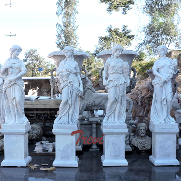 White marble four season statues set with base design for sale TMC-22