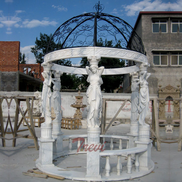 White marble garden round gazebo with metal dome for sale TMG-20