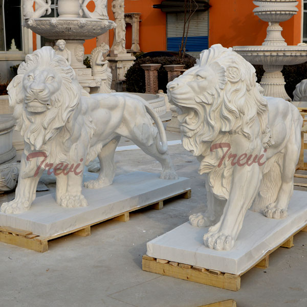 A pair chinese marble standing lion sculpture for guarding entrance TMA-08