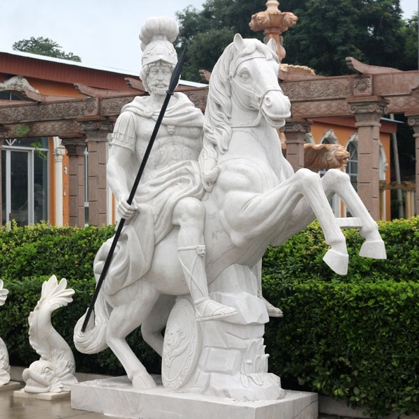 Outdoor garden Italian marble horse statues with roman warrior sculptures for sale TMC-29