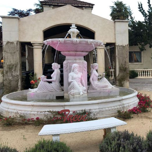 Clients feedback of white marble 2 tiers outdoor water fountains with sitting woman statues