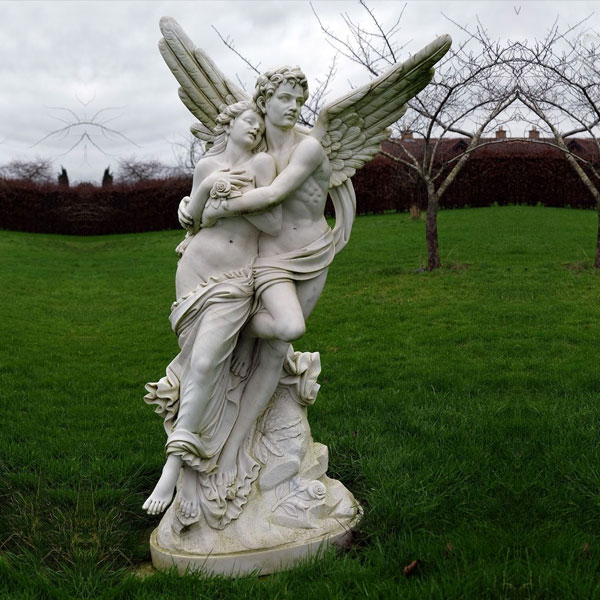 Outdoor cupid and psyche white marble garden statue louvre replica for sale TMC-31
