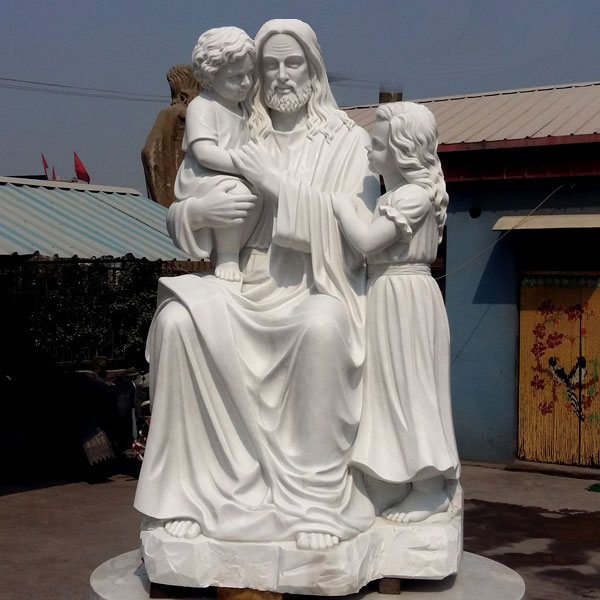 Outdoor religious garden statues of Jesus christ and children white marble statues online sale TCH-12