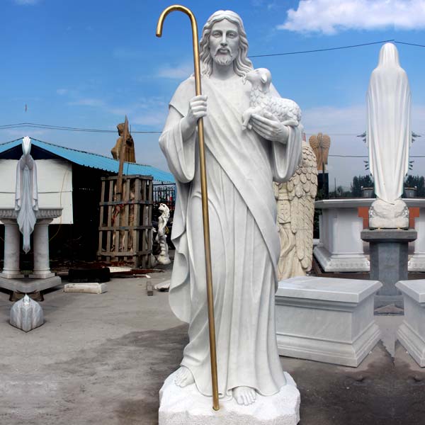 Outdoor religious statues of life size shepherd jesus hold lamb online sale TCH-200