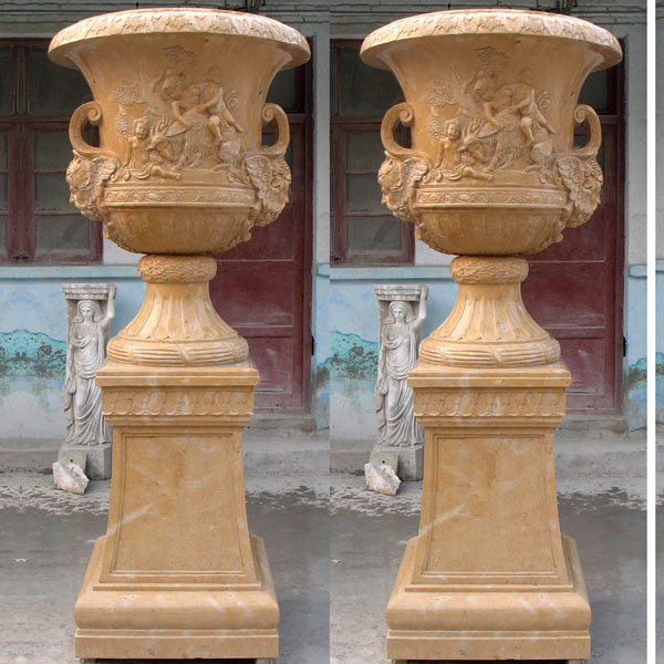 Antique beige marble large planters pots for garden decor TMP-19