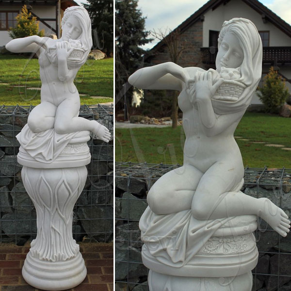 Nude art sculpture female with cat for garden lawn decor TMC-49