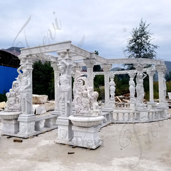 Outdoor large luxury gazebo rectangle pergola marble for backyard decor designs TMG-32